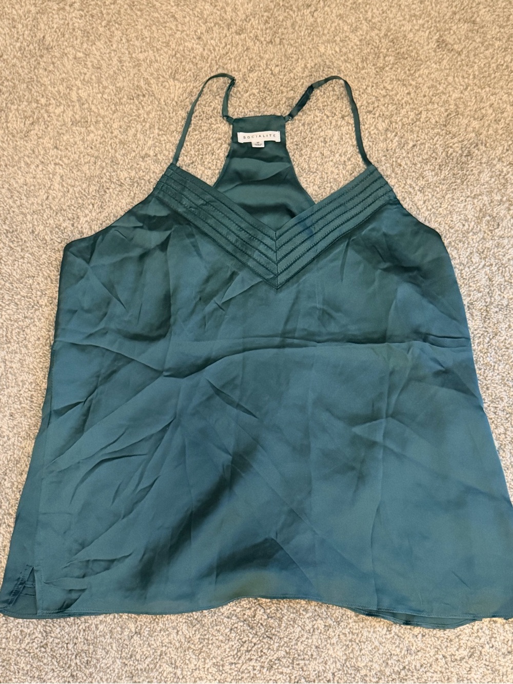 Socialite Dark Teal V-Pleat Halter Camisole